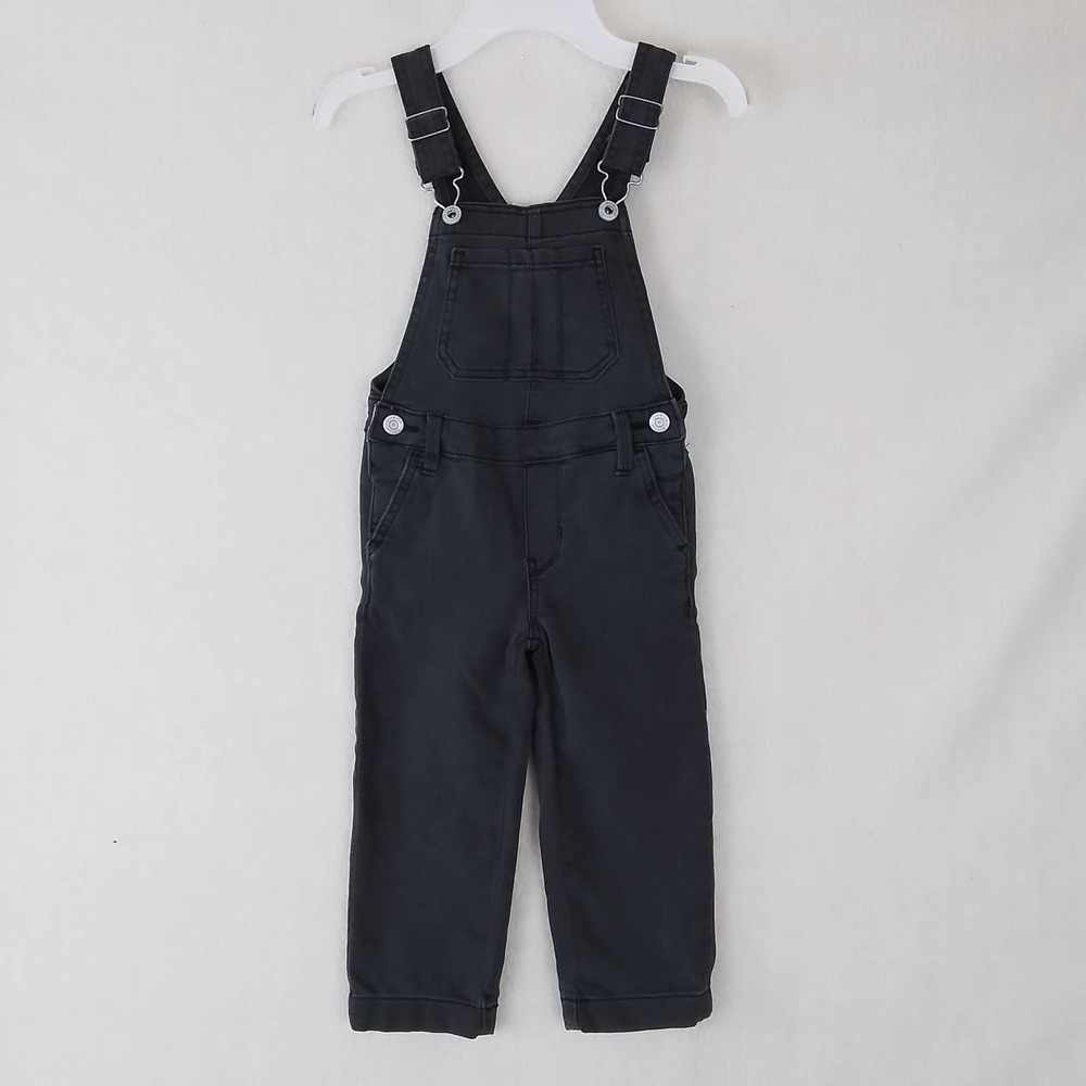 OshKosh Girls Overalls 4 Black Faded Cropped Denim Overall Jeans Relaxed Fit‎
